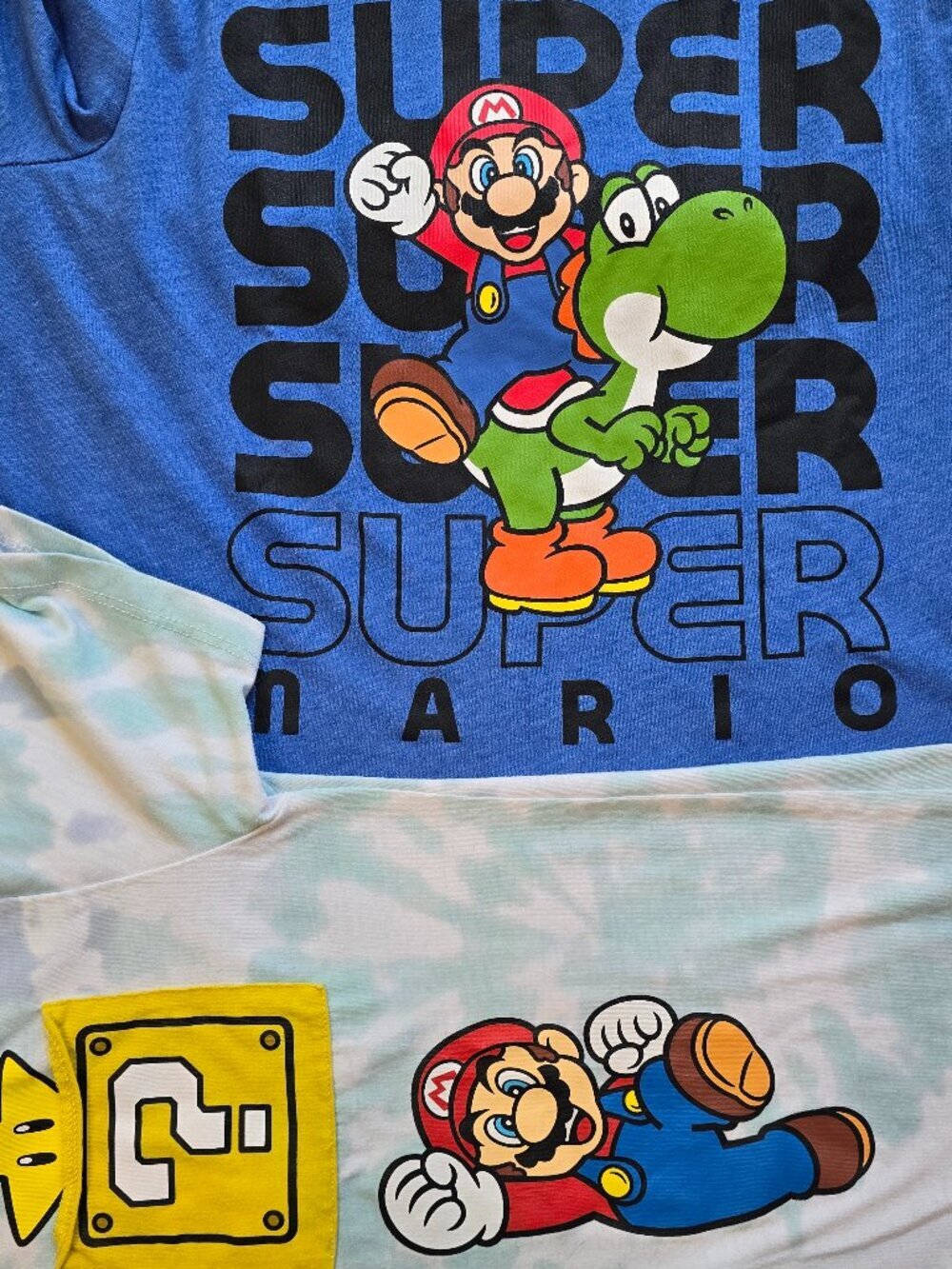 Super Mario Boy's Top Bundle - Long & Short Sleeve - Blue & Tie-Dye
